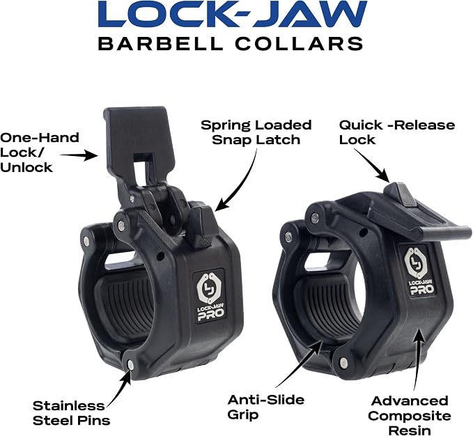 Lock-Jaw PRO 2 Barbell Collars Olympic Barbell Clamps 2 Pcs – Heavy Duty Bar Clamps for 2” & 50mm Olympic Bars – Secure Weight Bar Clamps for Strength Training & Home Gym Accessories – Quick Release