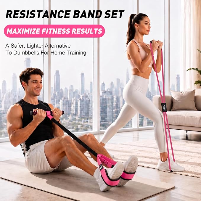 Resistance Bands with Handles Set, Leg/Core/ABS/Arm/Back/Hips Workout Equipment for Women, Portable Pedal Resistance Band & Figure 8 Resistance Bands, Exercise Bands for Pilates Yoga Stretching