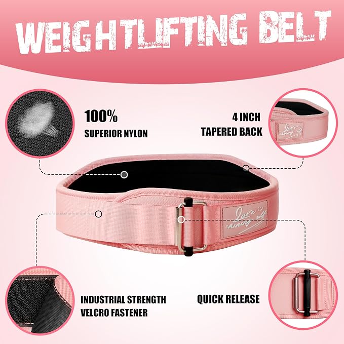 Lifting Belt Women (4 Inch Wide) Self-Locking Weightlifting Belt for Ladies Gym Cross Training, Bodybuilding, Deadlifts, Squats Power Lifting- Adjustable Olympic Lifting Lower Back Support