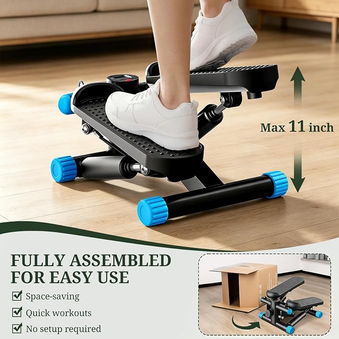Compact Mini Stair Stepper with Resistance Bands for Home Fitness, 300 LBS | LCD Monitor, Adjustable Height, Dual Hydraulic System, Quiet Operation, No Assembly Required, Easy Storage