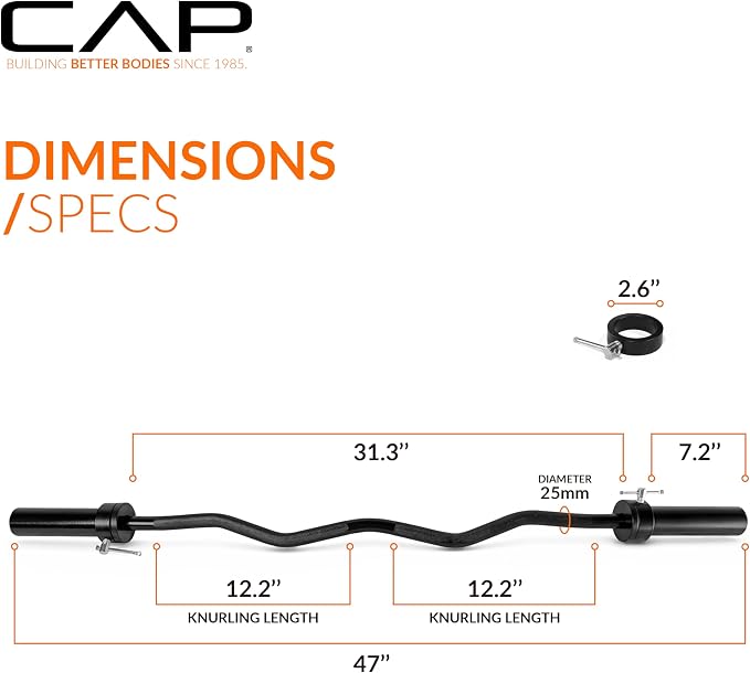 CAP 47" Olympic EZ Curl Bar | Heavy Duty Solid Steel, 200 lb Capacity