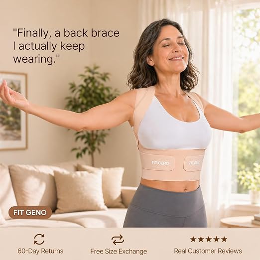 Fit Geno Invisilite Posture Corrector for Women Adjustable Upper Back Brace | Slim and Lightweight, It Stays Invisible Under Clothes, So You Can Wear It Comfortably Through Desk Work or Errands