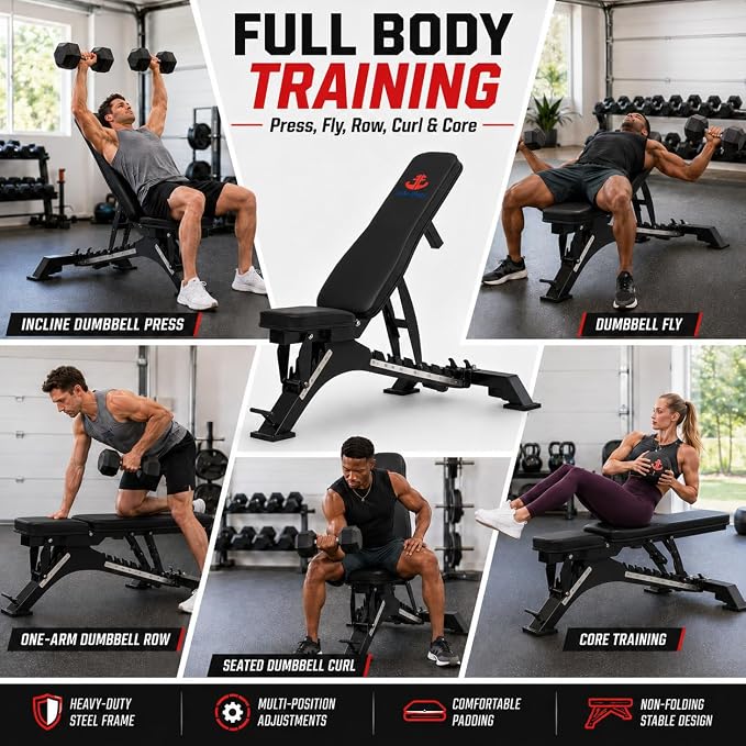 Unive Fitness Adjustable Weight Bench 1300 lb Capacity, 40-Position Workout Bench with 10 Backrest & 4 Seat Angles, Heavy Duty Strength Training Bench for Home Gym, Garage Gym, Incline Flat Dumbbell Workouts