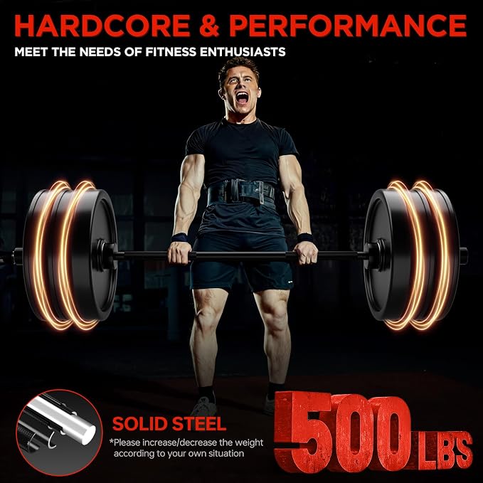 TEEMOO Olympic Barbell Bar, 57"/47" (4.75ft/4ft) Barbell Bar with 2 Spring Collars, Strength Training bars, 500lb/700lb Weight Capacity, E-Coat Finish for 2 inch Weight Plates (Black)