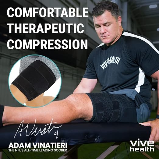 Vive Thigh & Hamstring Compression Sleeve Brace for Men & Women (2 Pack) | Pain Relief Support Wrap for Sciatica, Hip Flexor, Groin, Leg, Upper Thigh - Quick Results & Sciatic Nerve Recovery (Black)