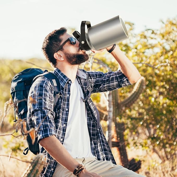 WATERSY Half Gallon Water Bottle Insulated(Cold for 48 Hrs),BPA Free&Leak Proof,64oz Stainless Steel Water Jug/Flask,Big thermo,Large Water Bottle with Handle for Gym,Hiking,Camping,Stainless
