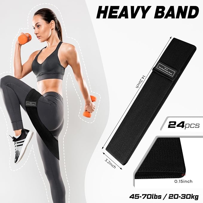 24 Pcs Fabric Resistance Bands for Working Out Strength Exercise Bands for Women Men Resistance Loop for Legs and Butt, Yoga, Pilates, Rehab, Fitness and Home
