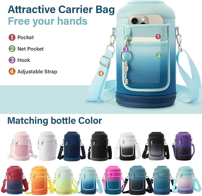DYSANKY Insulated Water Bottle with Portable Carrier Bag for Outdoor 64 oz