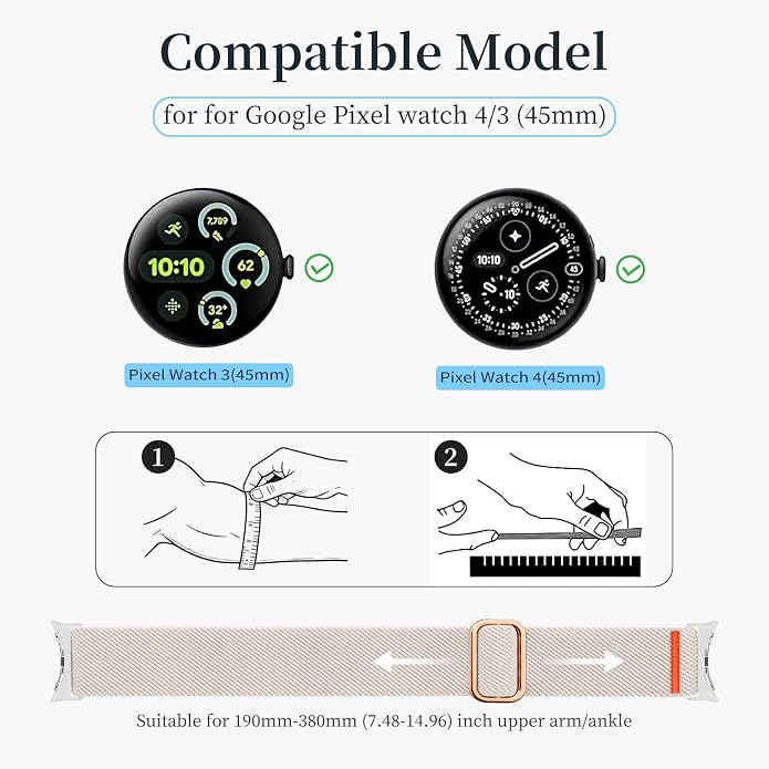 Sport Ankle/Arm Band Compatibel with Google Pixel Watch 1/2/3 4 (41mm) Google Pixel Watch 4 3 （45mm）,Elastic Nylon Arm Bands for Google Watch Men/Women