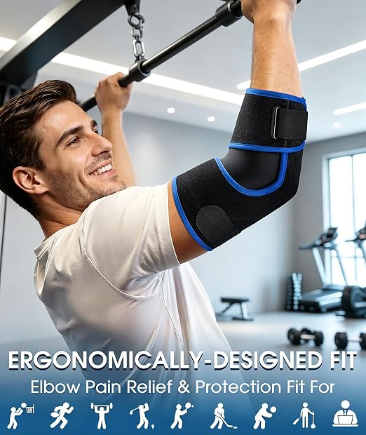 Adjustable Elbow Brace with Support for Tennis, Tendonitis & Golfer's Elbow | Compression Sleeve for Pain Relief, Breathable Soft Ergonomic Design Suitable for Sports Work Daily Life, Fits Most Men Women