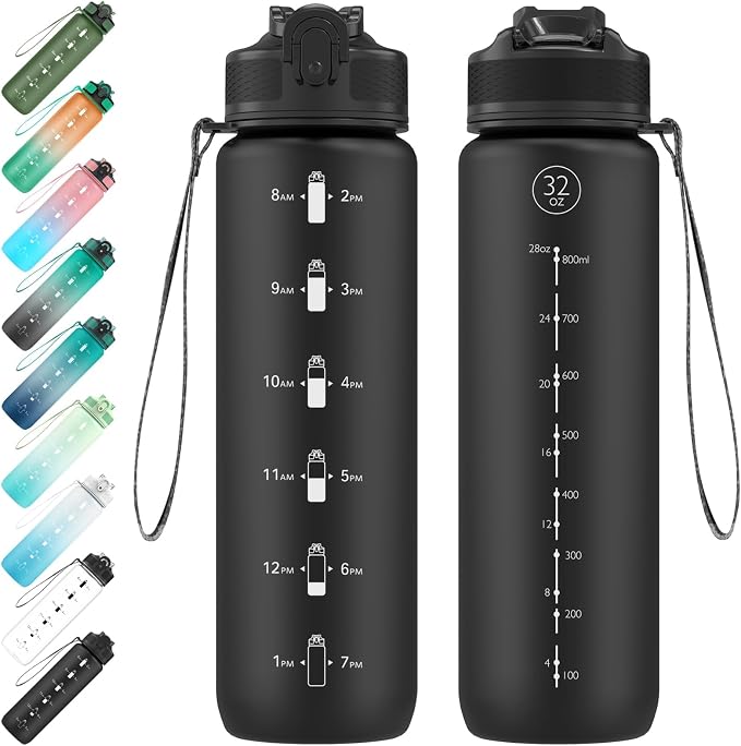 EYQ 32oz Water Bottle with Straw, Time Marker, Blue Purple | Blue Purple Tritan, BPA Free, Time Marker, Leakproof Lock Lid, Wide Mouth, for Gym, School, Office and Travel