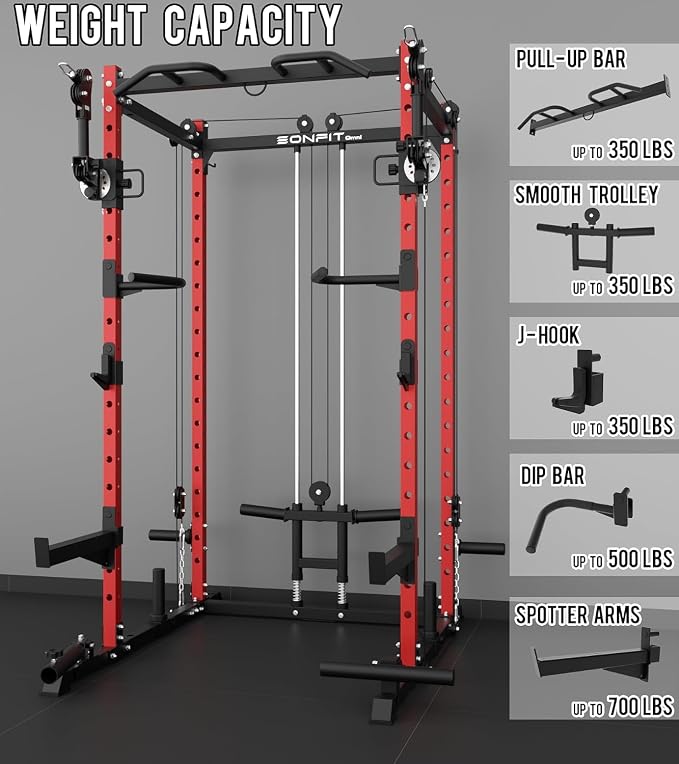 Eonfit E2 Power Rack, Squat Rack with Cable Crossover for Home Gym | Power cage with Pivot Arms Functional Trainer Pulley System Lat Pull Down For Garage Gym Strength Training