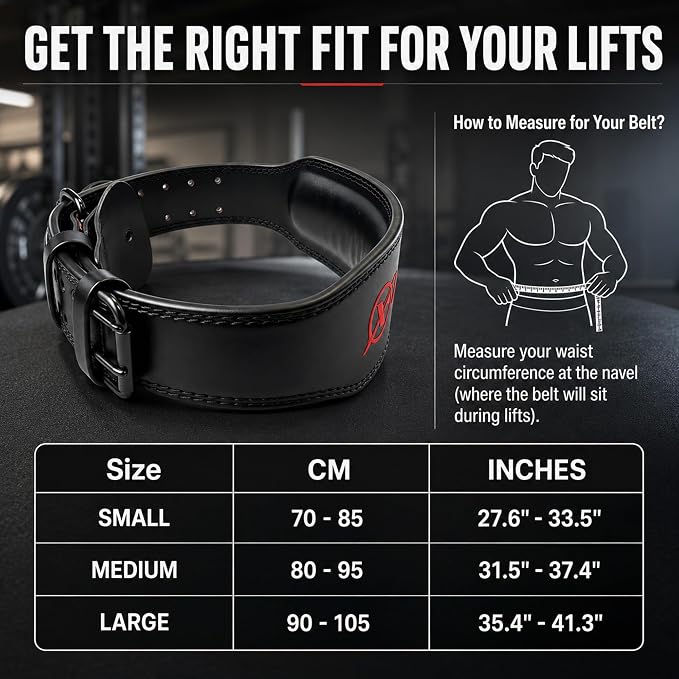 Weight Lifting Belt for Squat Deadlift Powerlifting Gym Workout | 4 Inch Padded, Men Women Fit, Adjustable Prong Buckle, Bodybuilding, Gym Workouts, Cross Training, Competition Use