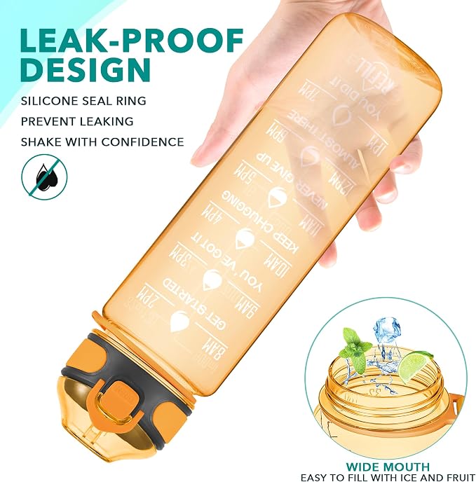 Enerbone 32 oz Water Bottle with Times to Drink and Straw, Motivational Drinking Water Bottles with Carrying Strap, Leakproof BPA & Toxic Free, Ensure You Drink Enough Water for Fitness Gym Outdoor