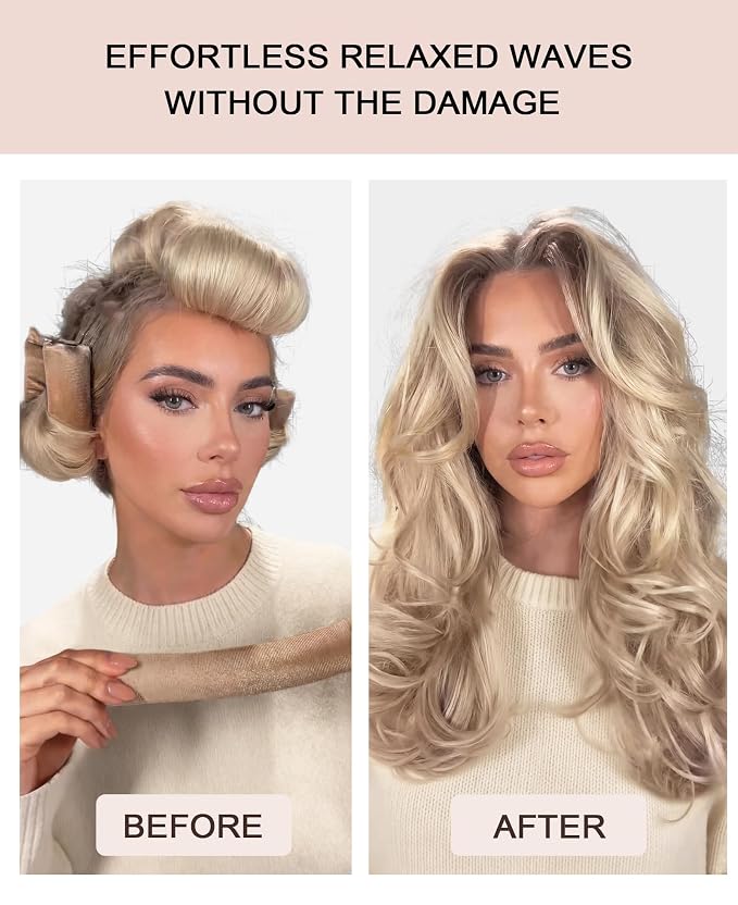 Classic Heatless Curls Overnight Rods No Heat Hair Curlers to Sleep Jumbo Foam Large Hair Rollers for Medium Long Hair Blowout Look, Heatless Flexible Curling Rod Set with Satin Wrap for Sleeping