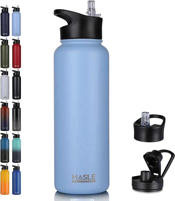 HASLE OUTFITTERS 40oz Stainless Steel Water Bottle, Vacuum Insulated Double Walled Leak Proof Sports Water Bottle with 2 Lids (Straw and Spout Lid) Thermo Mug Keep Cold and Hot(Blue,1)