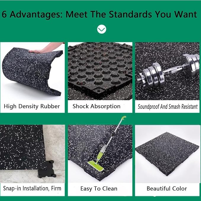 MYOYAY 4 Pack Interlocking Tile 20" x 20”x 1”Heavy Duty Rubber Flooring Mat Anti-Vibration Anti-Slip Exercise Mats for Gym Equipment and Cushion for Workouts, Cover 11.12 Sq.Ft…