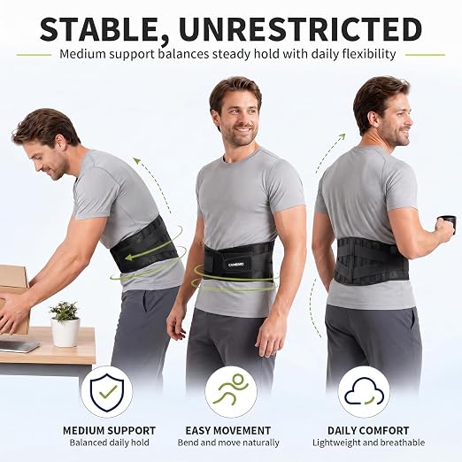 CAMBIVO Back Brace with 9-Stay Adjustable Lumbar Support Belt, BS10 | 9-stay lumbar support, adjustable compression, breathable fit, posture corrector, for work sitting travel, unisex X-Large