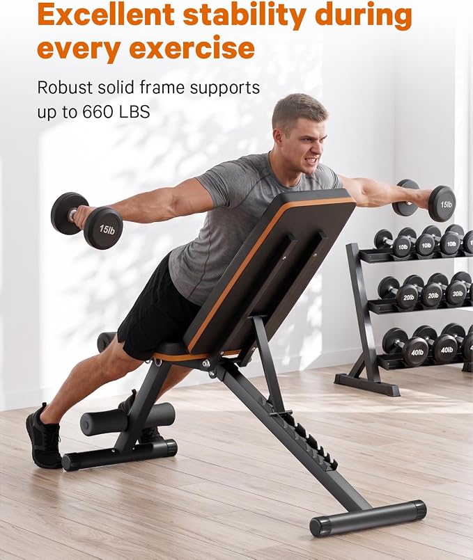 Adjustable Weight Bench,Adjustable weight bench, Multi-Functional Foldable workout Bench Press with 660 LBS Capacity, Strength Training Equipment gym for Home, Full heavy duty fitness bench gym at home.