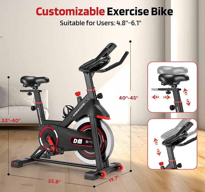 DMASUN Exercise Bike, Silent Magnetic Resistance Stationary Bike for Home with 330 LBS Capacity, Pedals with Anti-loosening Nuts, Indoor Bike with Comfortable Seat Cushion, Digital Display