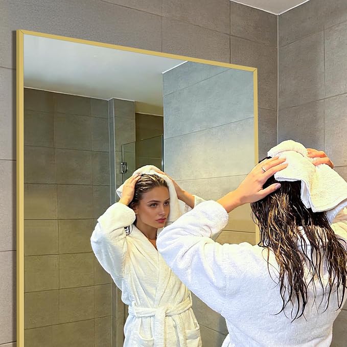Mirrorons 72"x44" Oversized Full Length Mirror, Floor Standing or Wall Mounted with Hanging Kit, Shatterproof Tempered Glass Mirror for Living Room, Bedroom, Dressing Room, Gym (Gold)