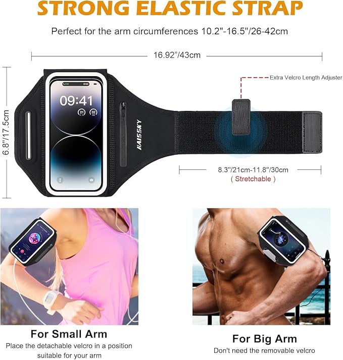 Phone Armband Holder for Running,3D Design Cell Phone Armband with Zipper Pocket for Earbuds Car Keys,Water Resistant Sport Running Arm Band for iPhone 16 15 14 13 12 11 Pro Max Fit Up to 6.9''