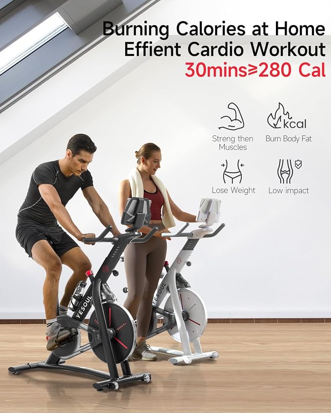 Yesoul Exercise Bike, Stationary Bike for Home with Magnetic Resistance | Smart Bluetooth Tracking, Quiet Magnetic Resistance, Tablet Mount and 350 lb Capacity for Home Gym Cycling Workouts