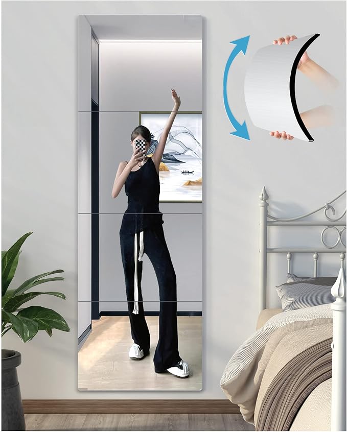 Shatterproof Wall Mirror Full Length for Bedroom, Acrylic Gym Mirrors For Home, Extra Thick: 0.12 Inch, 14 x 14 Inches x 4 Pcs, Workout Mirrors Safe for Kids, Over The Door, Long Wall Mounted
