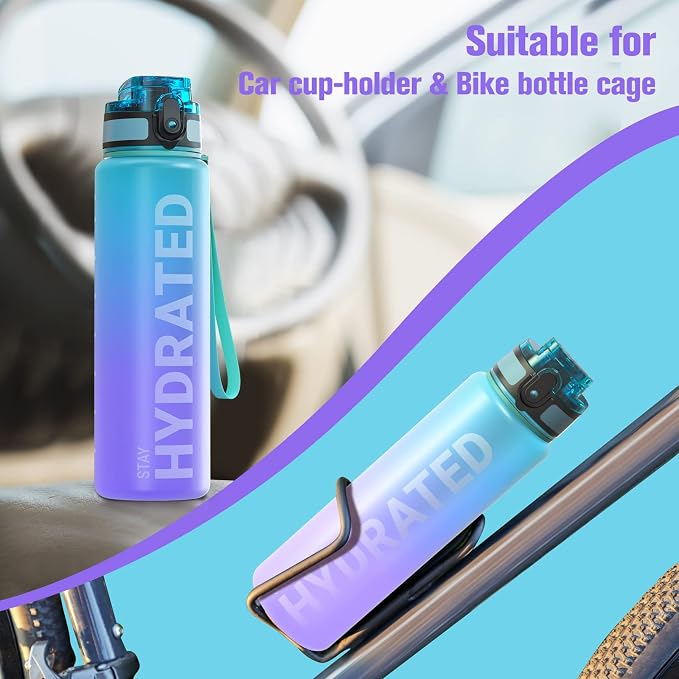 Sahara Sailor Water Bottle 25oz, Tritan Sports Bottle with Time Marker | Bpa Free, Leakproof Wide Mouth With Fast Flow Lid And Cleaning Brush, For Gym School Office Travel, 1 Count