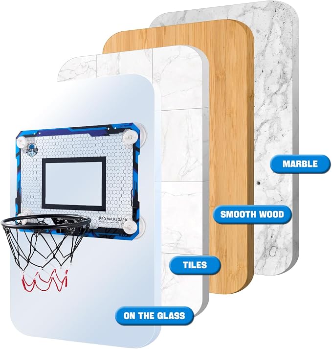 Indoor Mini Basketball Hoops with Powerful Suction Cups for Window and Wall | Wall Mounted Basketball Hoops, Basketball Backboard for Bedroom Office Dorm Room, Outdoor Toy Gifts for Kids and Adults