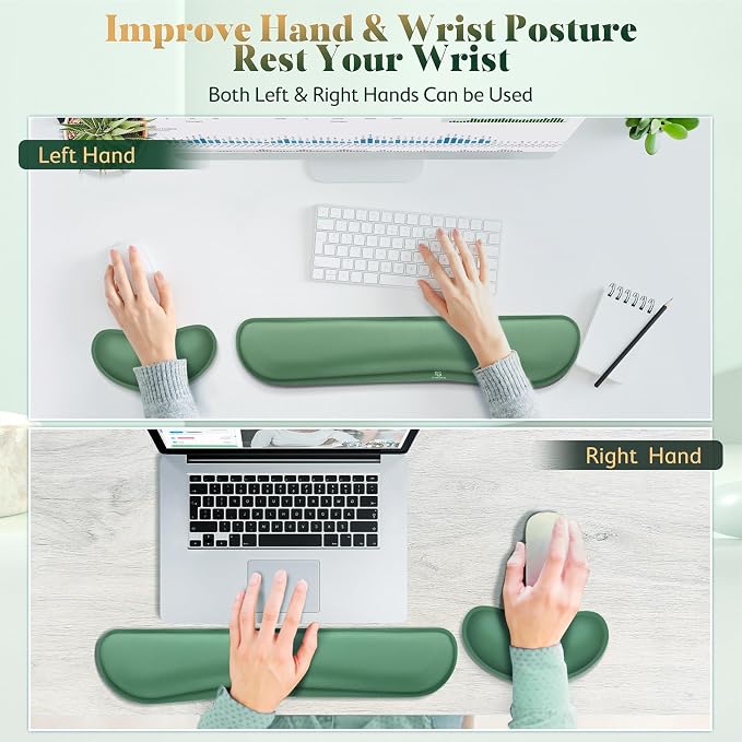 Gimars Upgrade Enlarge Silky and Superfine Fabric Gel Memory Foam Keyboard Wrist Rest Set, Ergonomic Keyboard Mouse Wrist Support for Typing Pain Relief, Comfort for Office, Gaming, Computer