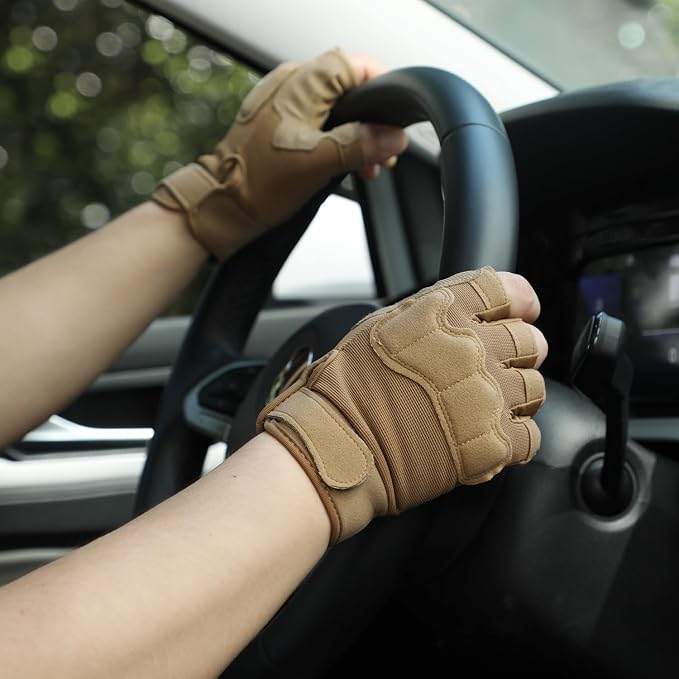FIORETTO Fingerless Gloves for Men, Breathable Grip Palm Gloves for Motorcycle Riding, Driving, Cycling, Exercise, Workout, Climbing, Hiking and Outdoor Activities M210603