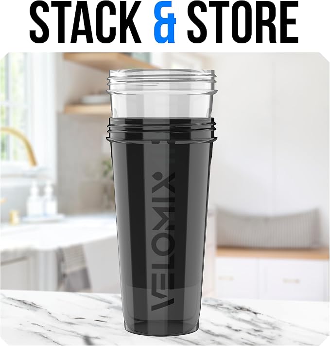 VELOMIX 2 Pack 28oz Protein Shaker Bottle for Protein Mixes, Black/Transpar | 2x Wire Whisk, Leak Proof Shaker Cups for Protein Shakes, Stackable, Dishwasher safe, BPA free, Pre Workout and Fitness ready