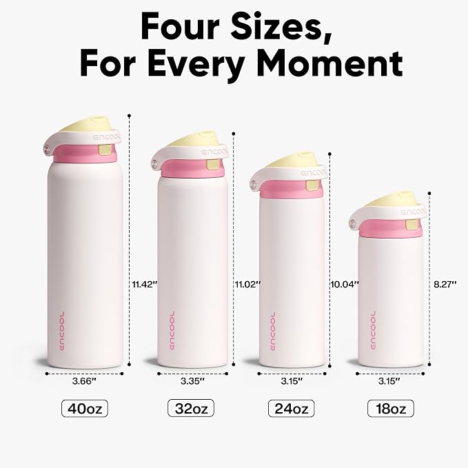 ENCOOL Leakproof Insulated Water Bottle with Straw Dual-Sip Water Bottle Bag-Safe Design for Work, Commute & Gym – Keeps Drinks Cold All Day, 24 oz, Butter Rose