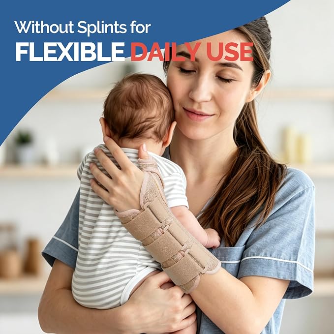 FEATOL Carpal Tunnel Wrist Brace Night Support, Thumb Spica Splint Right Hand for De Quervains Tenosynovitis, Tendonitis, Thumb Brace for Women Men, Beige, Large/XLarge