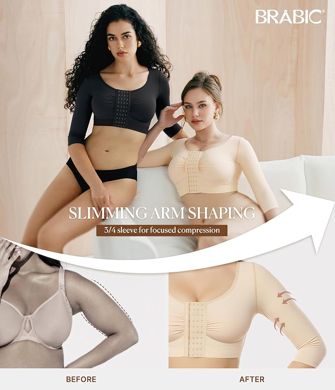 BRABIC Upper Arm Shaper for Women Fajas Post Surgery Compression Sleeves | Front Closure Bra, Arm Lipo Compression Garment, Slimming Shapewear Top, Support for Flabby Arms and Post-Surgery Recovery