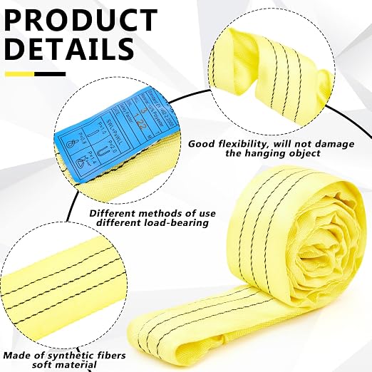 Fabbay 4 Pcs 7.9 Feet Heavy Duty Polyester Endless Loop Round Lift Slings Lifting Straps for Hoist Towing Moving Furniture Rigging Equipment, 8400 LB Vertical 6700 LB Choker 16800 LBs Basket(Yellow)