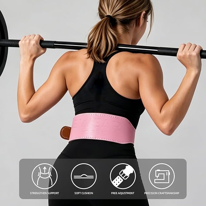 Leather Weight Lifting Belt, 4”& 6”Padded Lumbar Back Support, 10 Adjustable Holes, Gym Weight Belt Ideal for Deadlift, Powerlifting, Bodybuilding and Squat