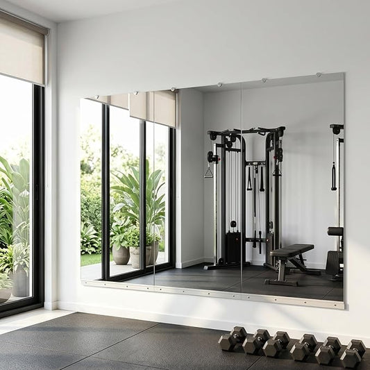 Rovibek 3 Pack Home Gym Mirror, 24x48In Large Workout Mirror for Exercise | Frameless Tempered Glass, Wall-Mounted Gym Mirrors for Home Gym, Garage Gyms, Yoga Rooms and Dance Studios