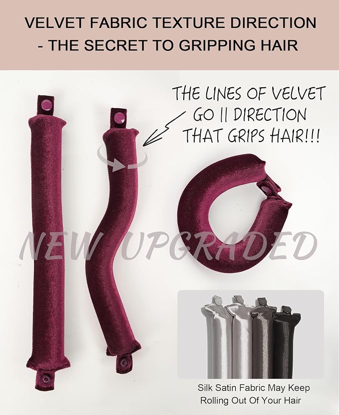 Littles Heatless Curls Overnight Rods Velvet Hair Curler to Sleep in No Heat Heatless Curling Iron Foam Sponge Flexi Rods Hair Rollers for Long Short Hair Care Styling Tools