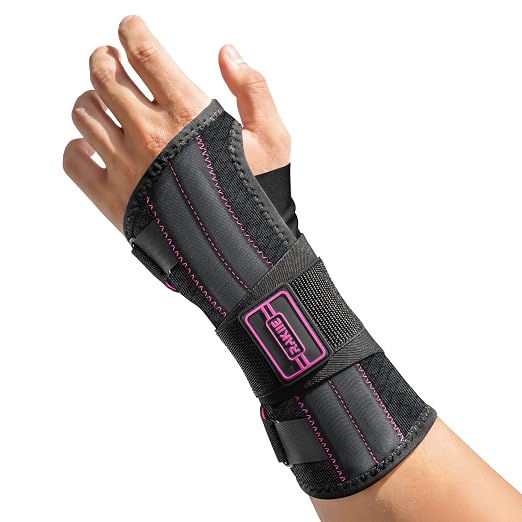 Rakiie Upgraded Carpal Tunnel Wrist Brace, Night Sleeping Support for Arthritis, Sprain & Tendonitis Pain Relief, Flexible 3-Bar Support, Breathable Hand Splint for Typing, Work & Housework, Fit for Men & Women(Pink, Small, Left Hand)