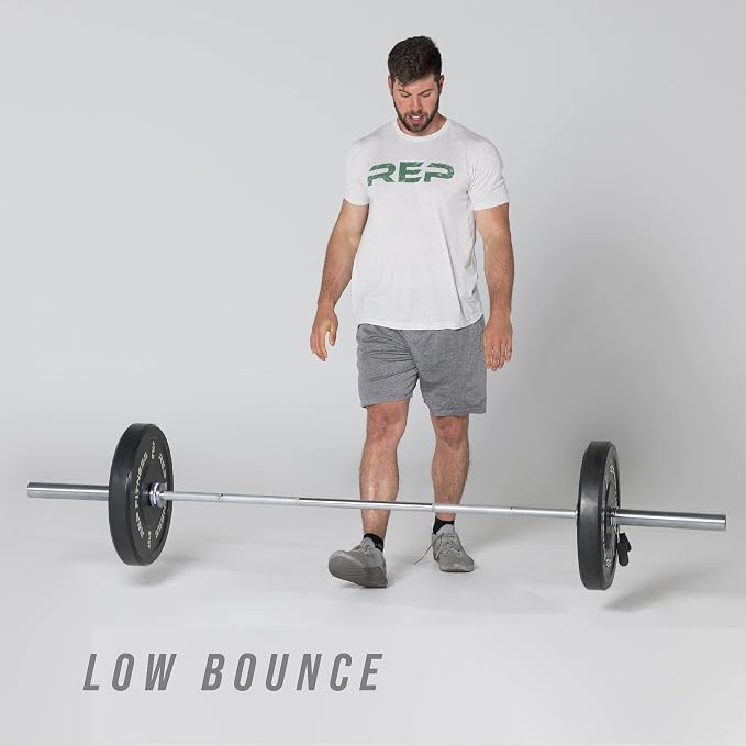 REP Fitness Rubber Bumper Plates, 5Lb to 370 lb Set Pairs, Olympic Standard Weights, Shock Absorbing Low Bounce Design, For Home Gyms, Fitness Centers, Strength Workouts, Barbell Use