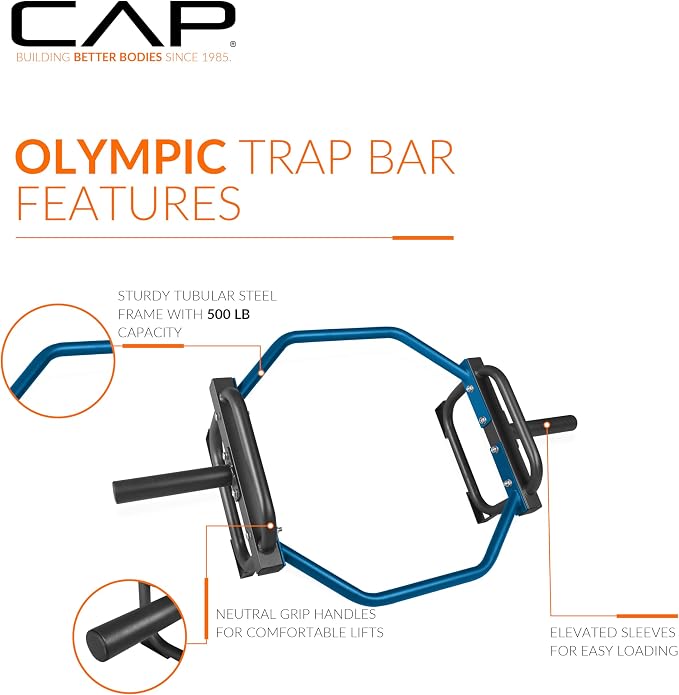 CAP Olympic Trap & Shrug Bar with Elevated Grip, 500-Lb Capacity