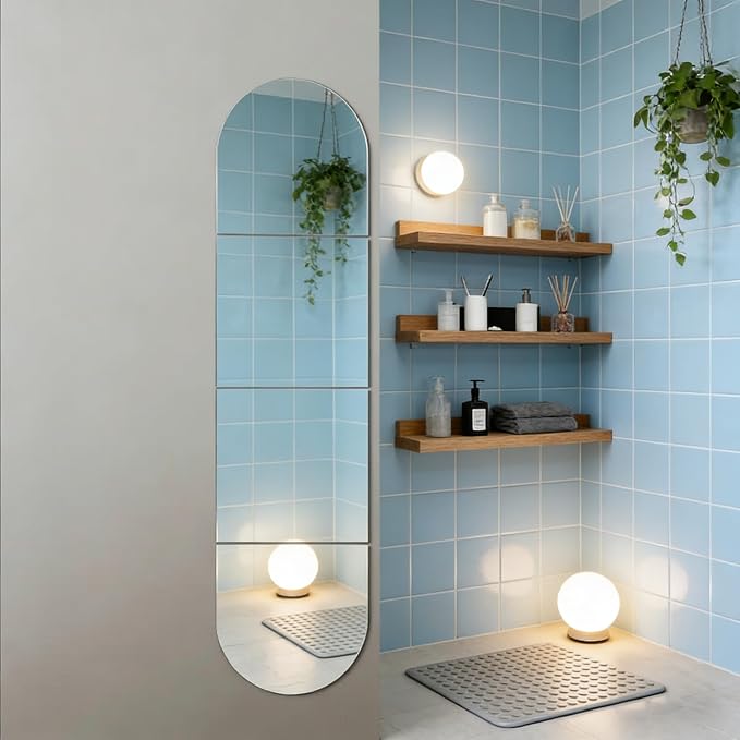 8-piece set of acrylic wall mounted mirrors, 10x10 inch self-adhesive frameless square combined with curved makeup lenses, flexible plastic lenses for bedrooms, home use, gym doors (8pcs - 10‘’×10’)