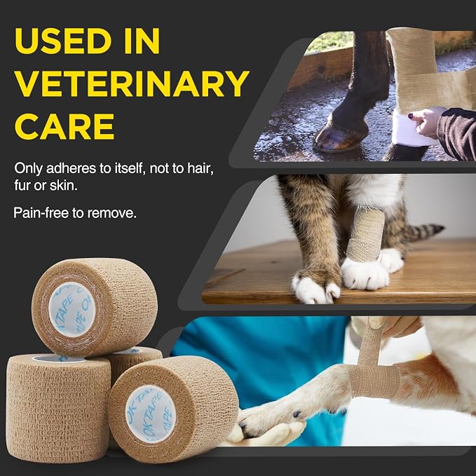 OK TAPE 12 Rolls Self Adhesive Bandage Wrap, Cohesive Elastic Athletic Tape | Vet Wrap, Sports Tape, Medical Wrap for Wrist, Feet, Self Stick Bandage Tape, 2" x 5 Yards - Beige