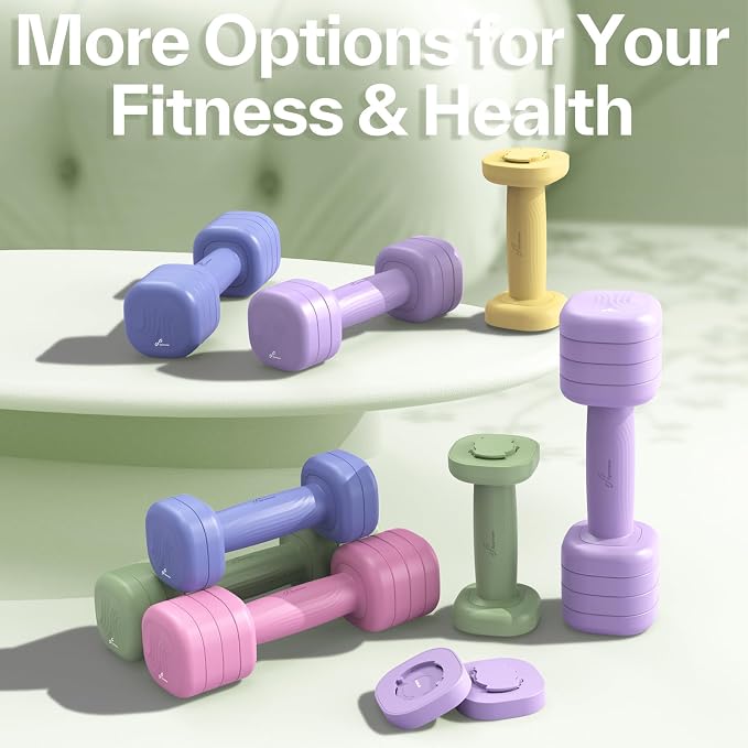 Adjustable Dumbbell Set of 2: Sportneer 4 in 1 Free Weights Dumbbells Set for Women, Hand Weights for Women at Home, Available in 5 lb × 2 and 10 lb × 2 Sets with Soft Rubber Handle for Home Gym Exercise Training