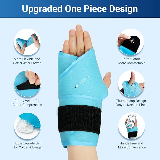 Comfytemp 24.5" Extra Long Wrist Ice Pack Wrap for Carpal Tunnel Relief | FSA Eligible HSA, Reusable Gel Wrist Brace Hot Cold Compress for Hand Forearm Pain, Arthritis, Computer Overuse Injuries
