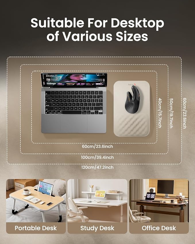ProtoArc MP50 Ergonomic Mouse Pad with Wrist Support, Lycra Surface, Beige | 8° slope & massage points, soft memory foam, Large 12x8 Inches, Non-slip base. Relieves wrist strain for office & home