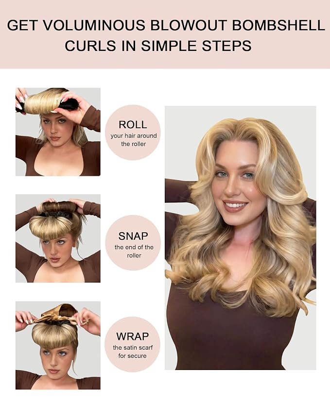 Grande Heatless Curls Overnight Rods - Upgraded Directional Grip Velvet - No Heat Hair Curlers to Sleep, Jumbo Large Hair Rollers Flexible Curling Rods Set for Long Thicker Coarser Hair Blowout Look