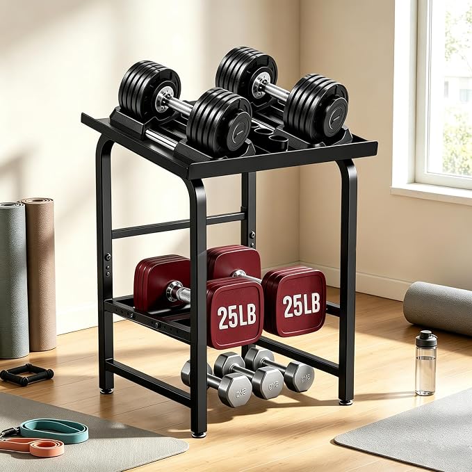 Heavy Duty Adjustable Dumbbell Rack Only, 500 LBS Load Capacity H-Frame Weight Stand, Universal Dumbbell Holder with Adjustable Support & Leveling Feet, Compact Fitness Storage Organizer for Home Gym Garage Apartment (Dumbbell Not Included)